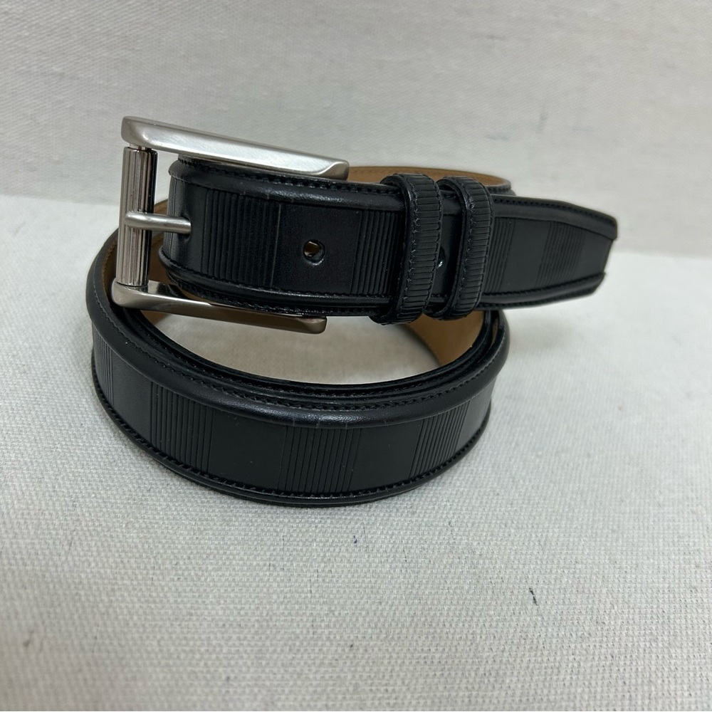 Neiman Marcus Black Textured Leather Belt with Silver Buckle